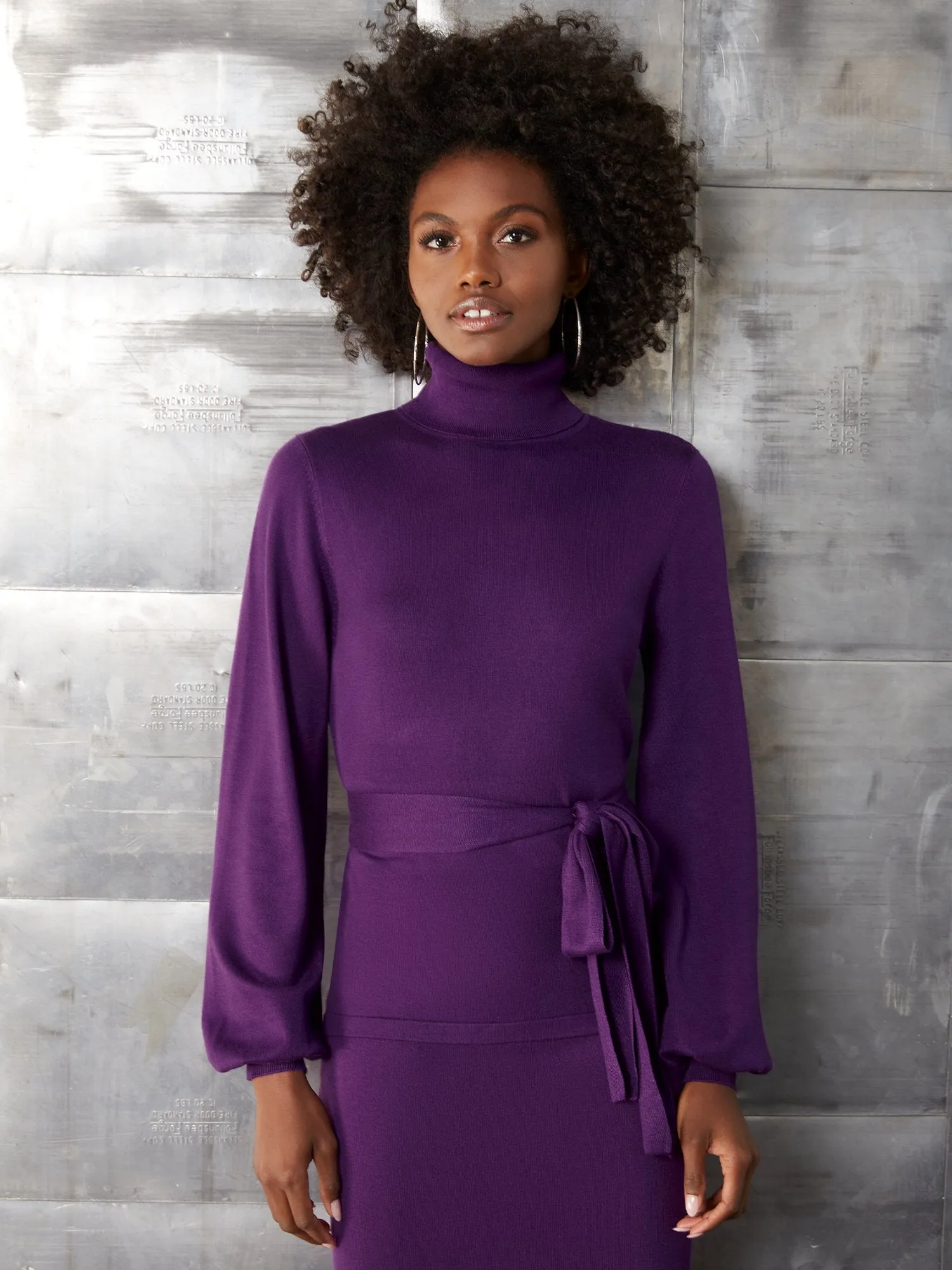 Belted Turtleneck Sweater