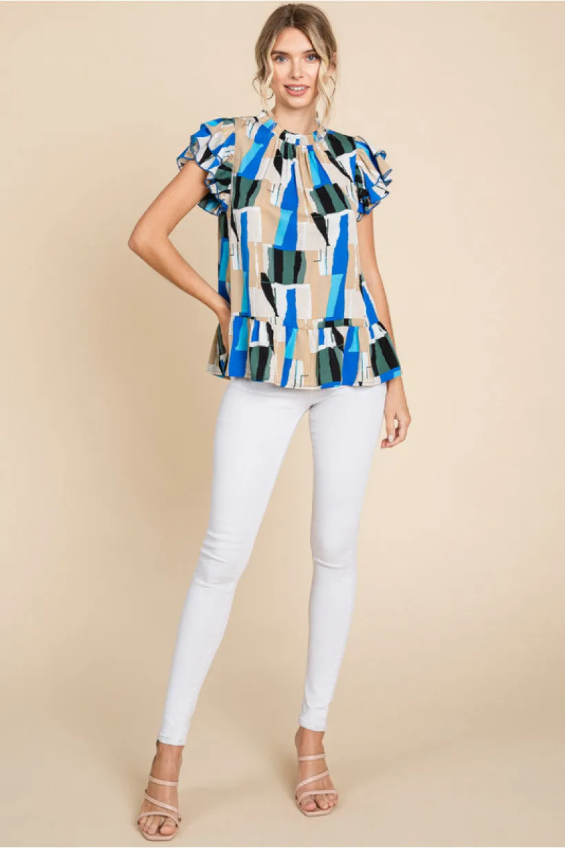 FINAL SALE JODIFL G11052 Abstract Print Top