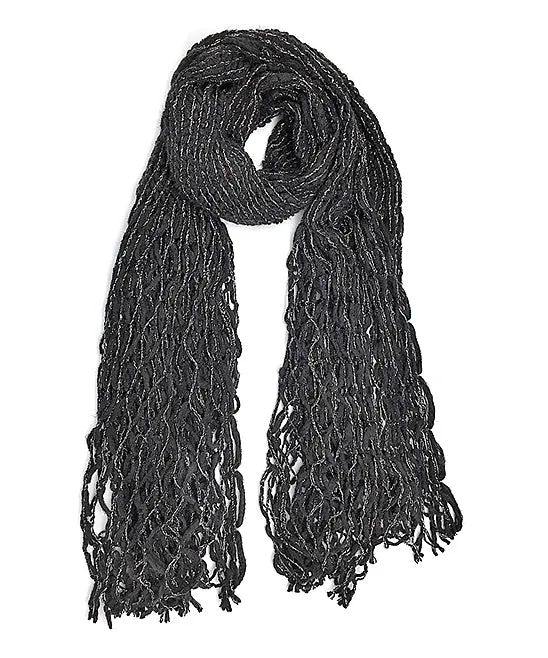 JC051801A Knitted Metallic Sparkle Fringe Scarf