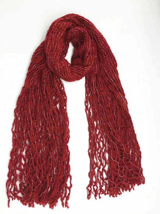 JC051801A Knitted Metallic Sparkle Fringe Scarf