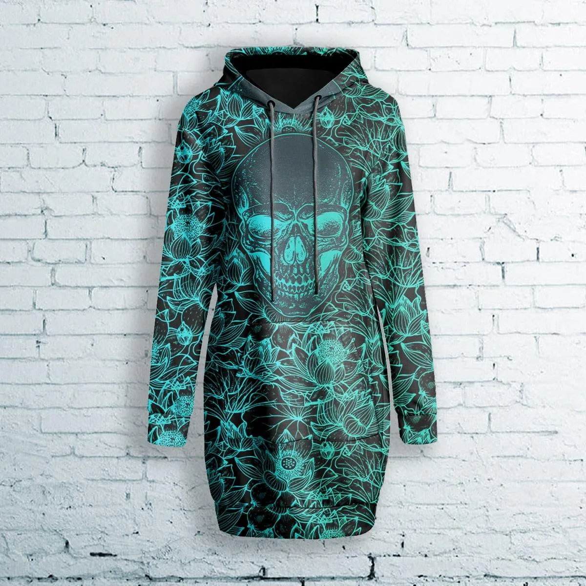 Lotus Pattern Cyan Skull  Combo Hoodie and Leggings
