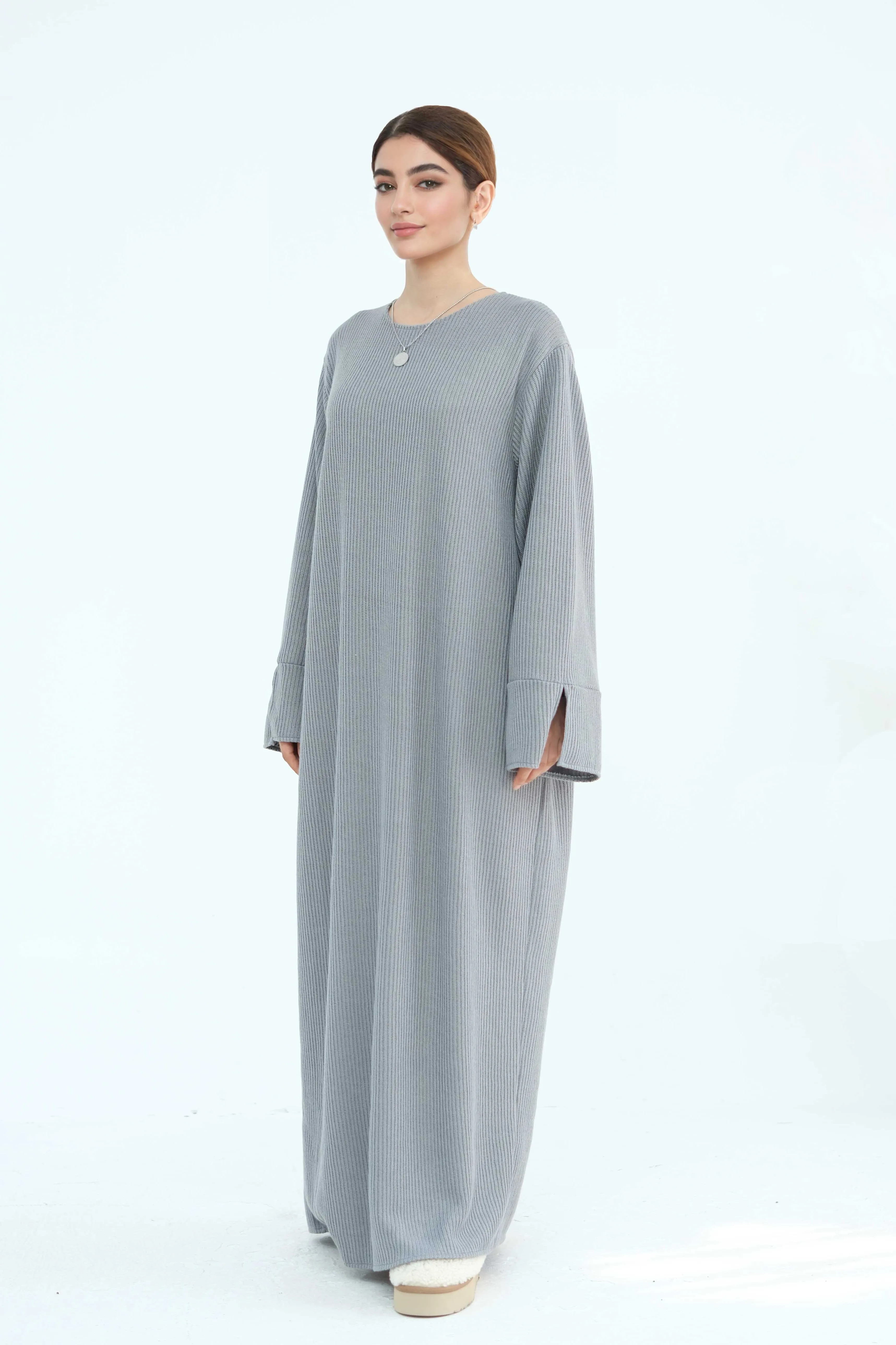 NOOR Knit Maxi Dress Abaya 912 - Light Gray