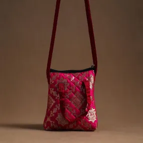 Pink - Handcrafted Quilted Silk Sling Bag 13